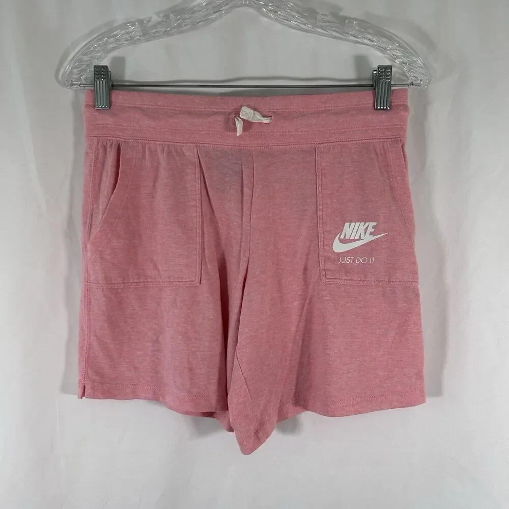 Nike Shorts Girls XL Solid Pink Pull On Drawstring Stretchy Waist Pockets Cotton